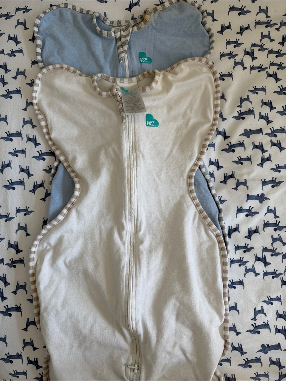 Love to dream White and Light Blue Swaddle Sleepsuit with Zip